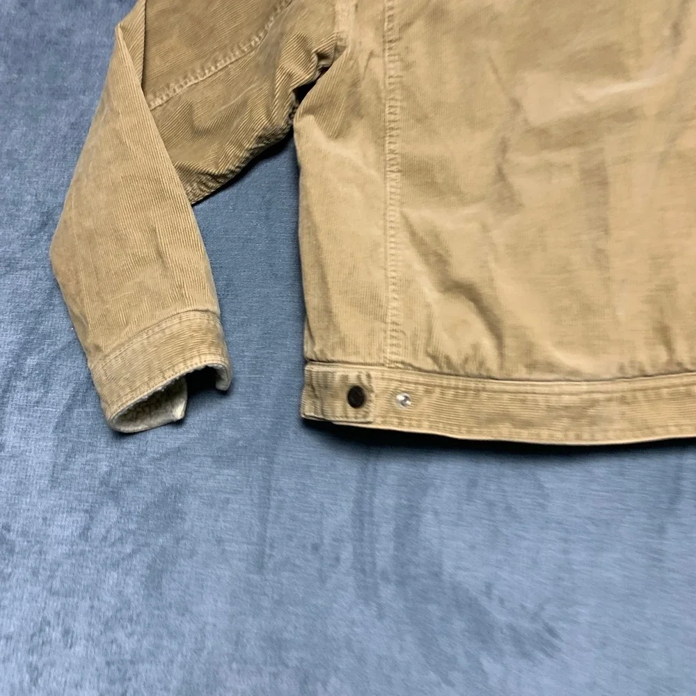 Gap Corduroy Trucker Jacket Boys 2XL Brown Sherpa Collar Flap Pockets Snap Front